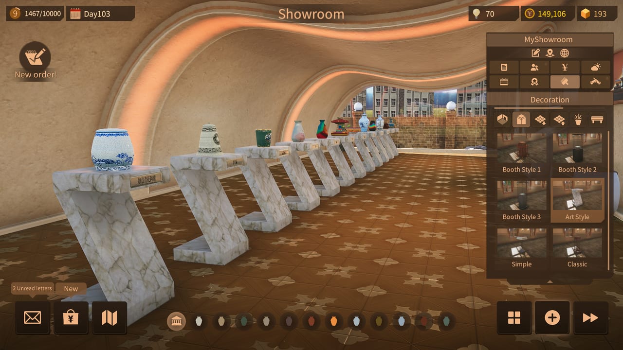 Exhibition showroom with finished pottery on display in Master Of Pottery